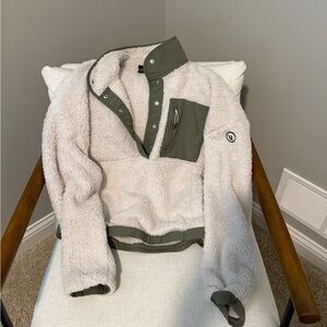 Vuori Olive and Cream Teddy Jacket
